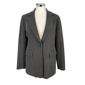 Lafayette 148 New York Herringbone Wool Blend Blazer Single Button Gray Size 4